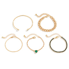Simple Green Heart Charm Bracelet with Metal Chain