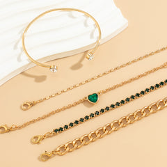 Simple Green Heart Charm Bracelet with Metal Chain