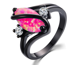 Opal Ring, Marquise Ring, S-Shaped Diamond Ring