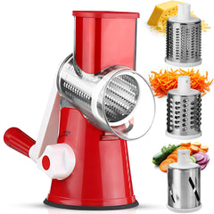 HEARTHLY Rotary Cheese Grater Kitchen Mandoline Vegetable Slicer with 3 Interchangeable Blades Easy to Clean Grater for Fruit Vegetables Nuts Grater and Shredder
