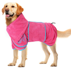 SlowTon Dog Bathrobe Towel - Super Absorbent Microfiber Pet Quick Drying Towel Wearable Soft Bath Robes for After Bath Shower Swim Wet Walk Adjustable for Small Middle Large Dogs (Pink S)