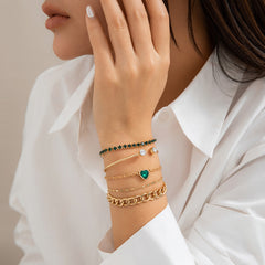 Simple Green Heart Charm Bracelet with Metal Chain