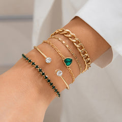 Simple Green Heart Charm Bracelet with Metal Chain