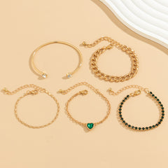 Simple Green Heart Charm Bracelet with Metal Chain