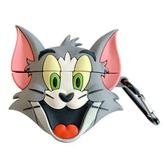 Ultra Thick Soft Silicone Case Cover for Apple AirPods Pro 2019 Generation with Keychain Tom Cat Grey Kitty 3D Cartoon Cute Fun Funny Cool Unique Creative Women Teens Girls Boys Men